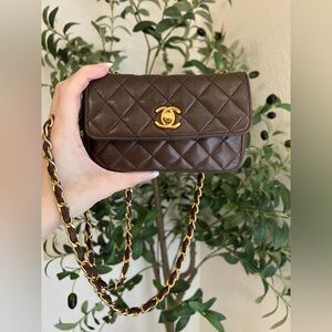 Chocolate Chanel Lambskin Mini Flap Bag